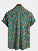 Camisa retro de manga corta con botones y bolsillo abstracto y elegante para hombre