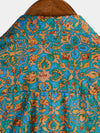 Camisa retro de manga corta con botones y bolsillo abstracto y elegante para hombre