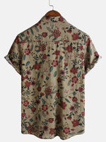 Camisa retro ligera de manga corta con estampado floral para hombre