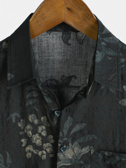 Camisa de manga corta con bolsillo transpirable y diseño floral vintage para hombre
