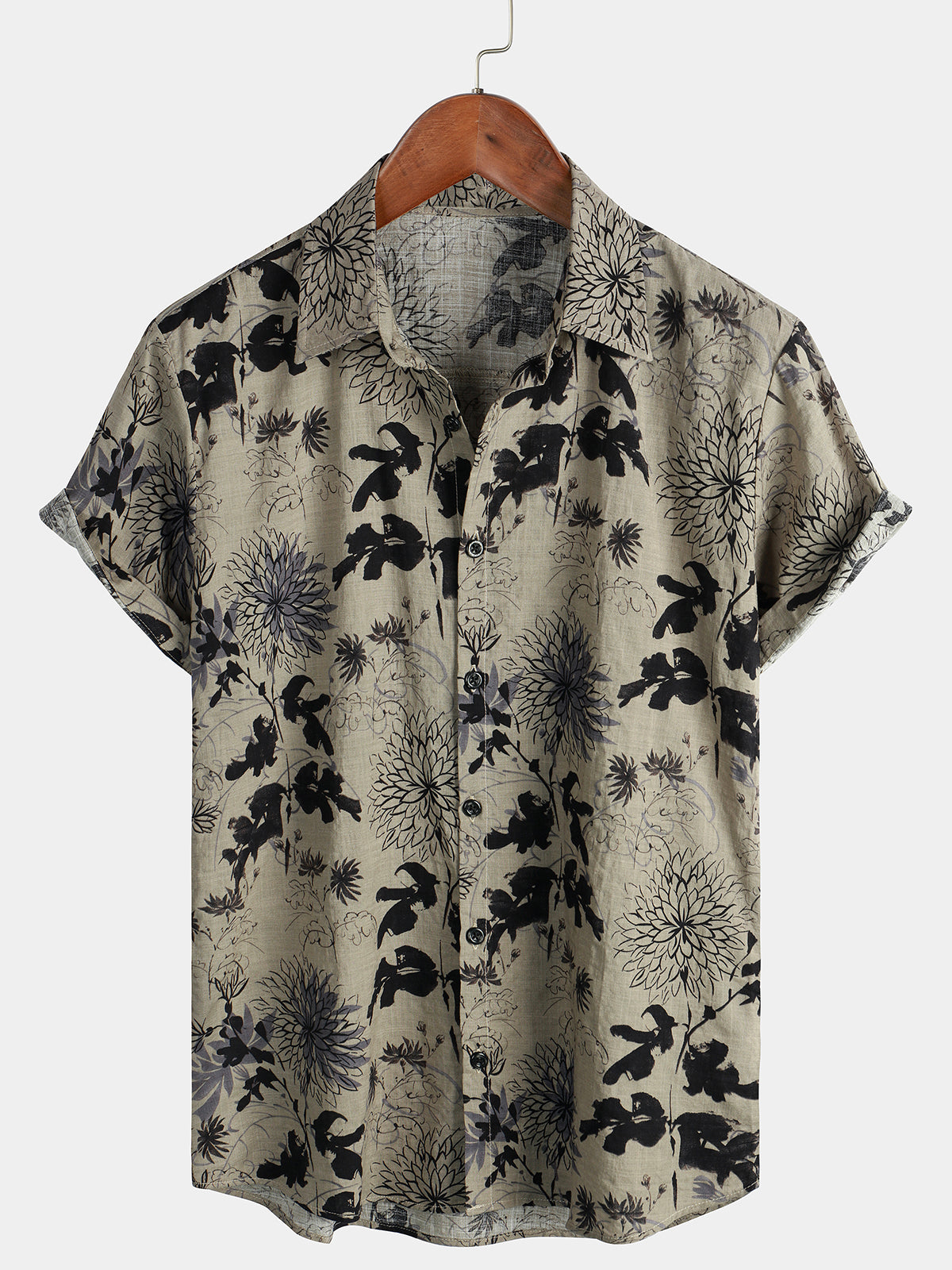 Camisa de manga corta con estampado floral retro para hombre