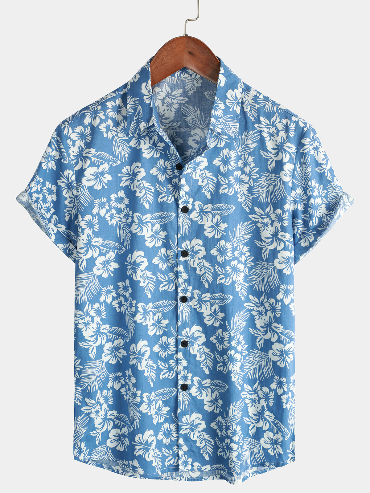 Camisa de algodón de manga corta con flores tropicales para hombre