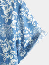 Camisa Aloha de manga corta para hombres de algodón con estampado tropical de hojas y flores azules