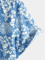 Camisa Aloha de manga corta para hombres de algodón con estampado tropical de hojas y flores azules