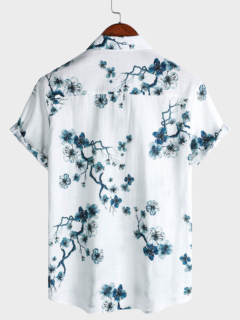 Camisa de manga corta con botones de verano Blossom para hombre