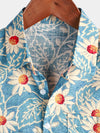 Camisa hawaiana de algodón con estampado floral azul retro para hombre