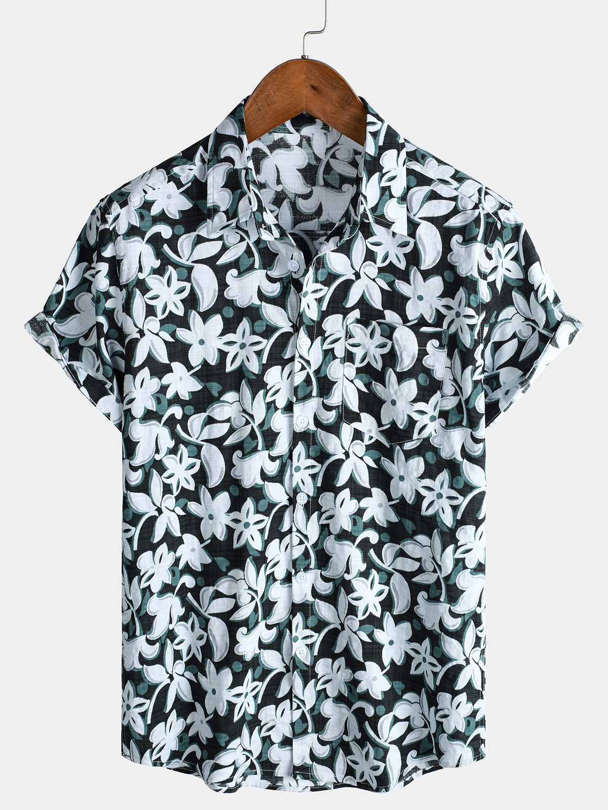 Camisa festiva de manga corta con estampado floral vintage tropical para hombre