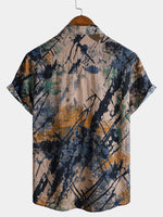 Camisa de manga corta con botones y bolsillo abstracto de verano para hombre