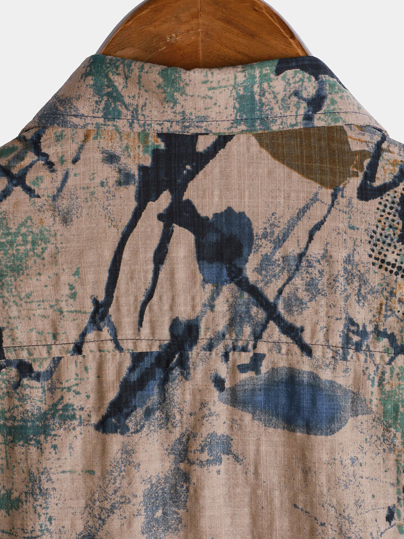Camisa de manga corta con botones y bolsillo abstracto de verano para hombre
