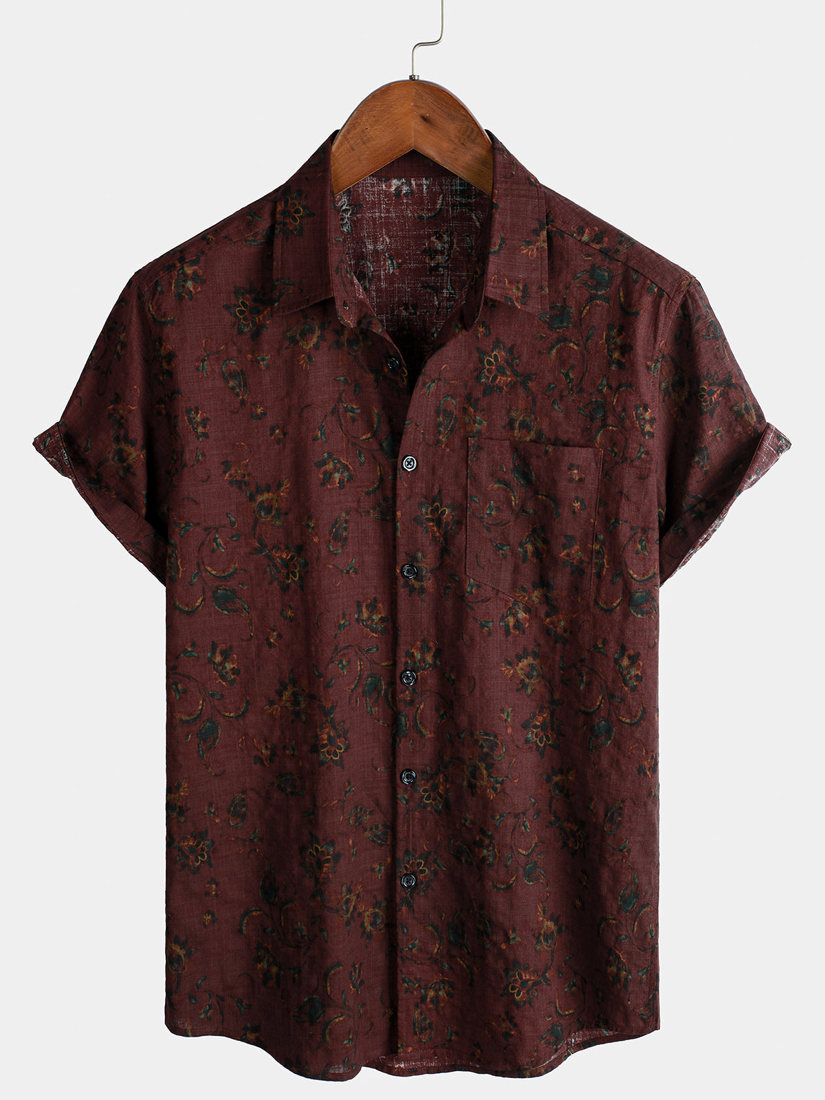 Camisa de verano con estampado floral retro bohemio para hombre