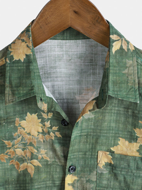 Camisa playera de manga corta con bolsillo y estampado floral vintage para hombre