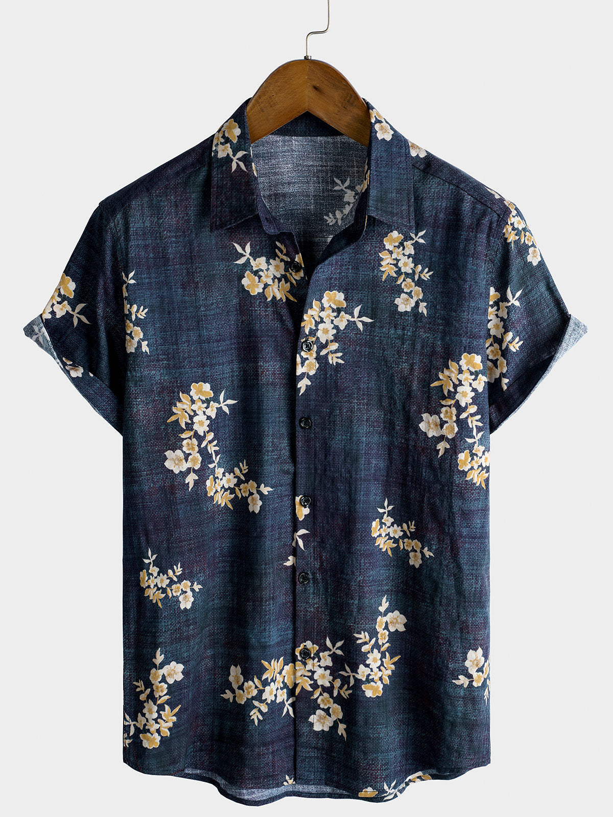 Camisa informal de manga corta con botones y estampado floral para hombre