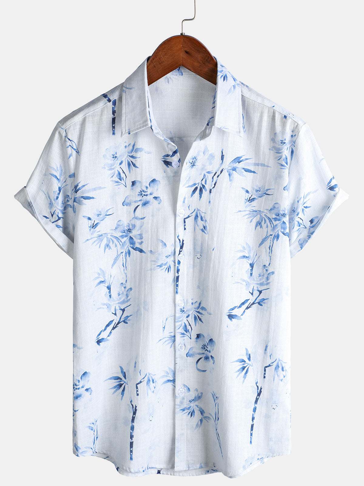 Camisa informal de manga corta con estampado floral elegante para hombre