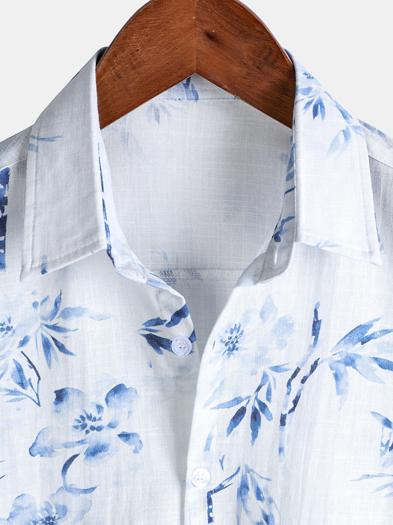 Camisa informal de manga corta con estampado floral elegante para hombre