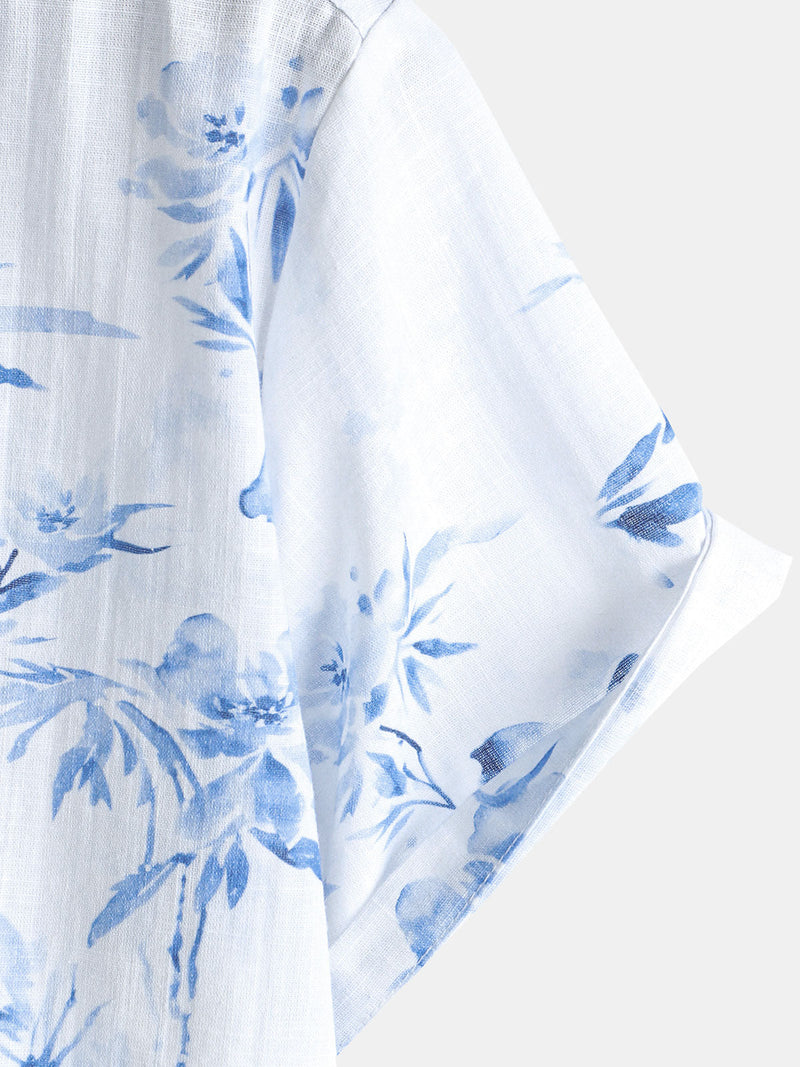 Camisa informal de manga corta con estampado floral elegante para hombre