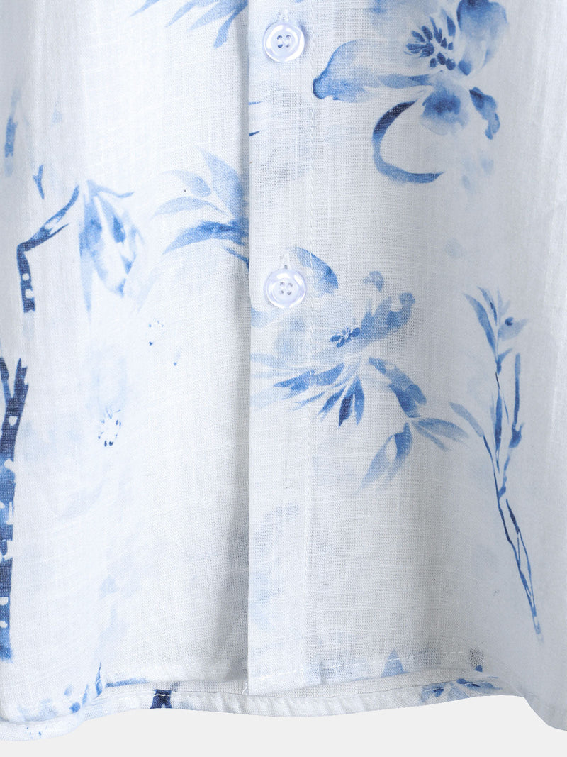 Camisa informal de manga corta con estampado floral elegante para hombre