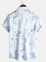 Camisa informal de manga corta con estampado floral elegante para hombre