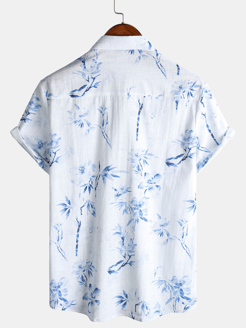 Camisa informal de manga corta con estampado floral elegante para hombre