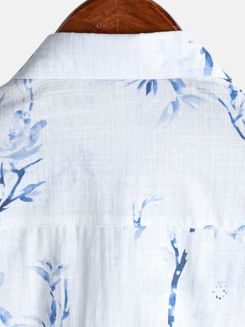Camisa informal de manga corta con estampado floral elegante para hombre
