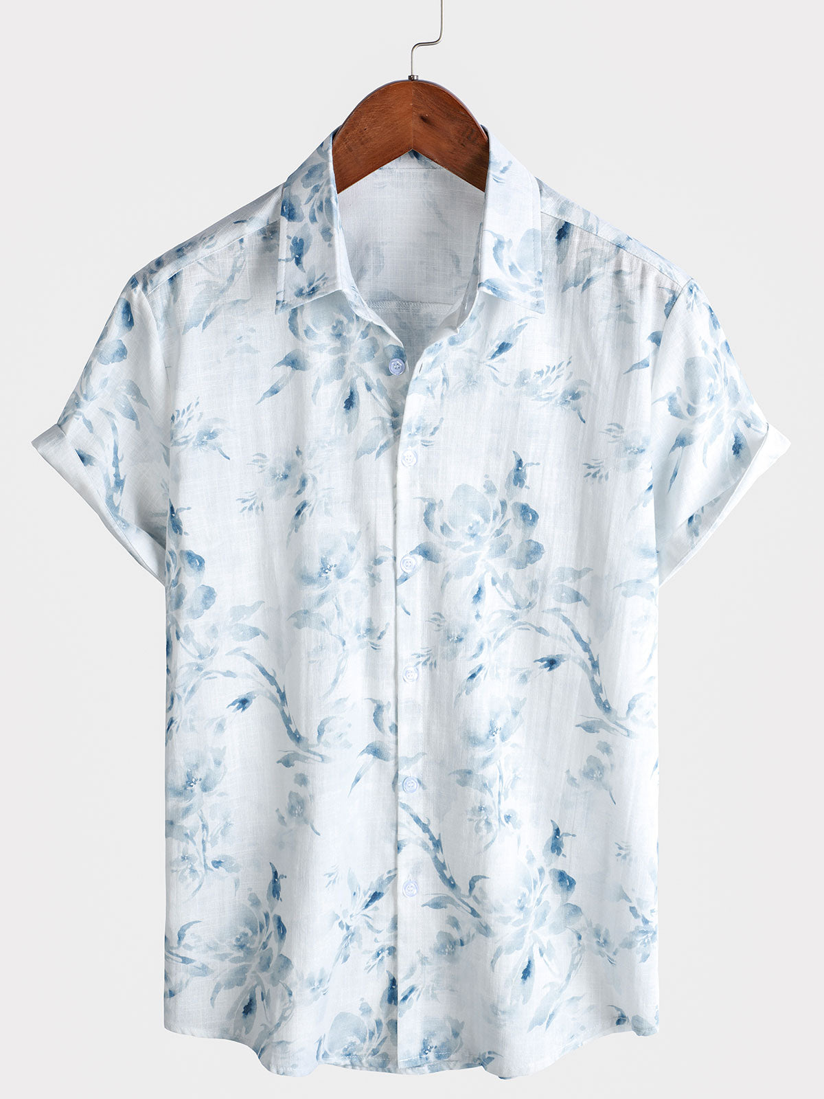 Camisa informal de verano de manga corta con botones y estampado floral para hombre