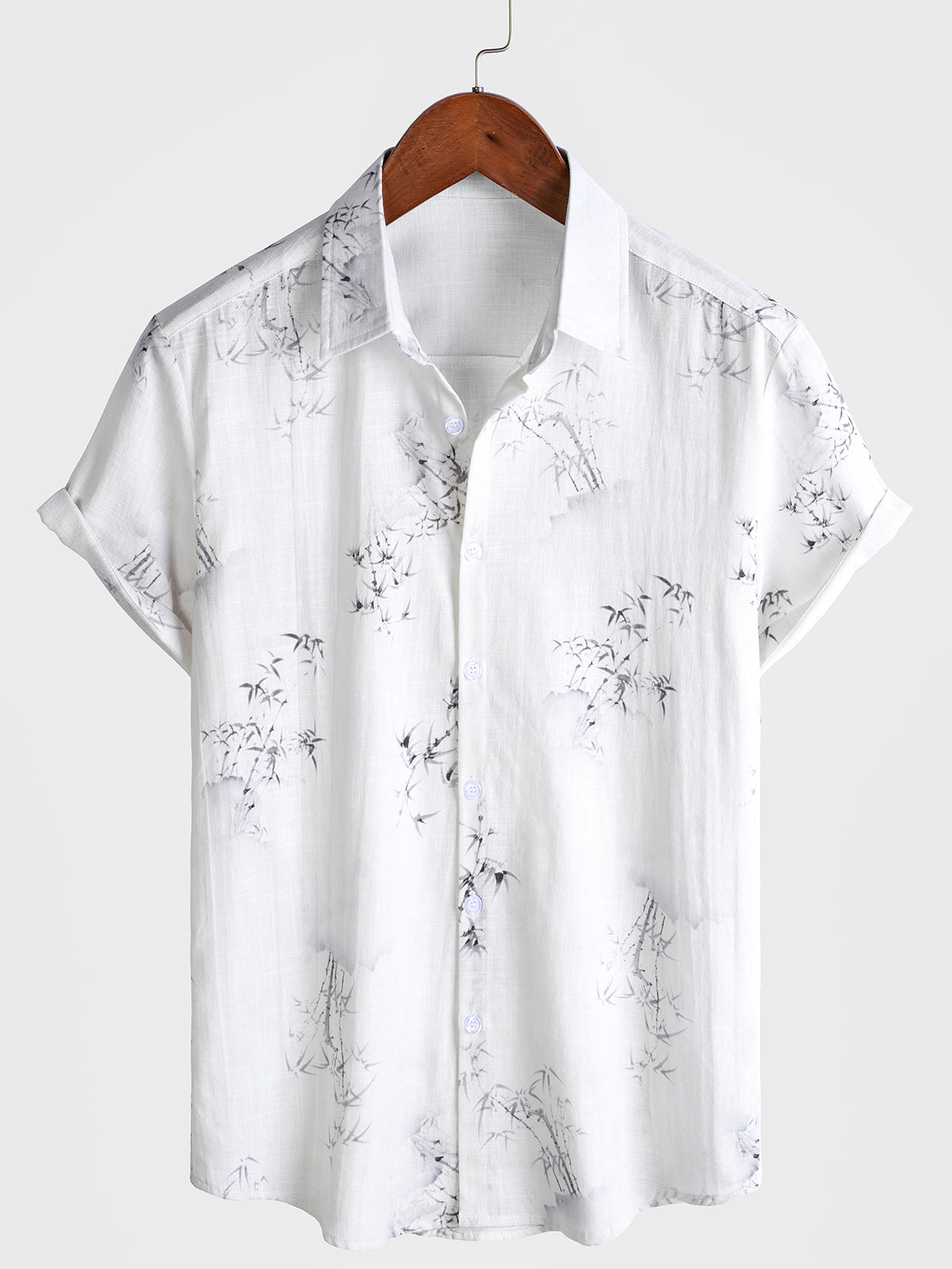 Camisa informal de manga corta con estampado de bambú para hombre
