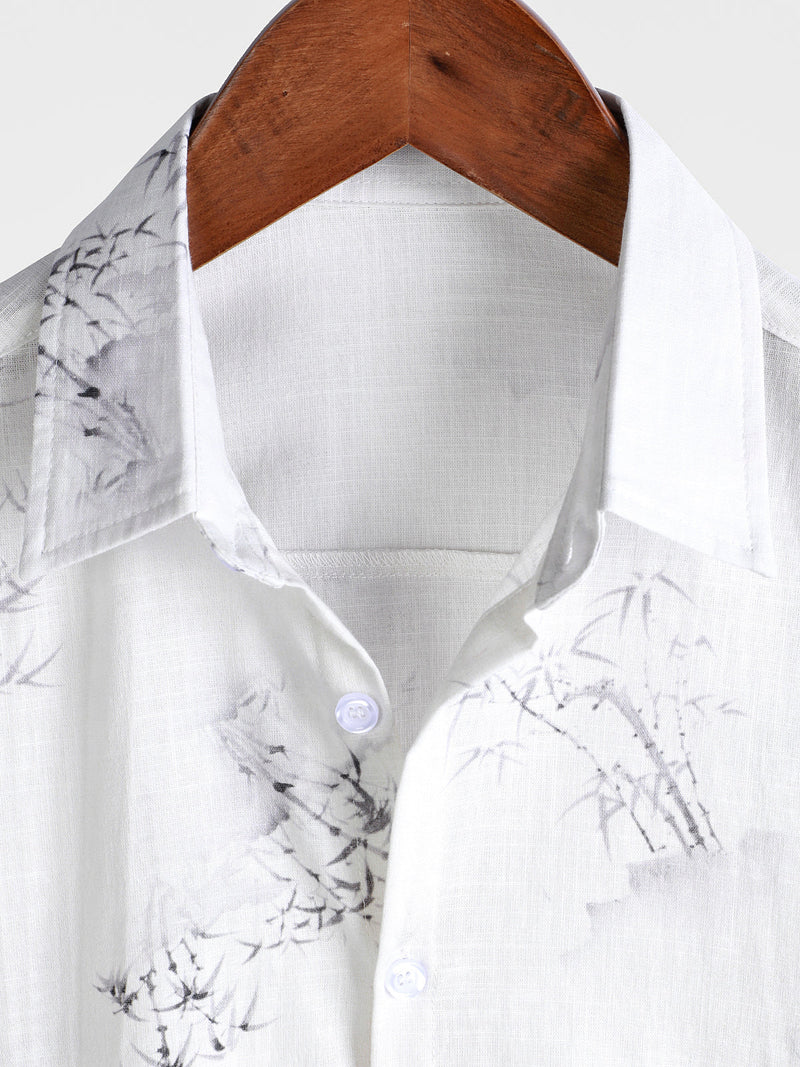 Camisa informal de manga corta con estampado de bambú para hombre