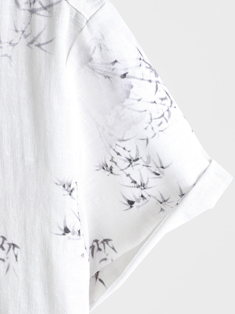 Camisa informal de manga corta con estampado de bambú para hombre