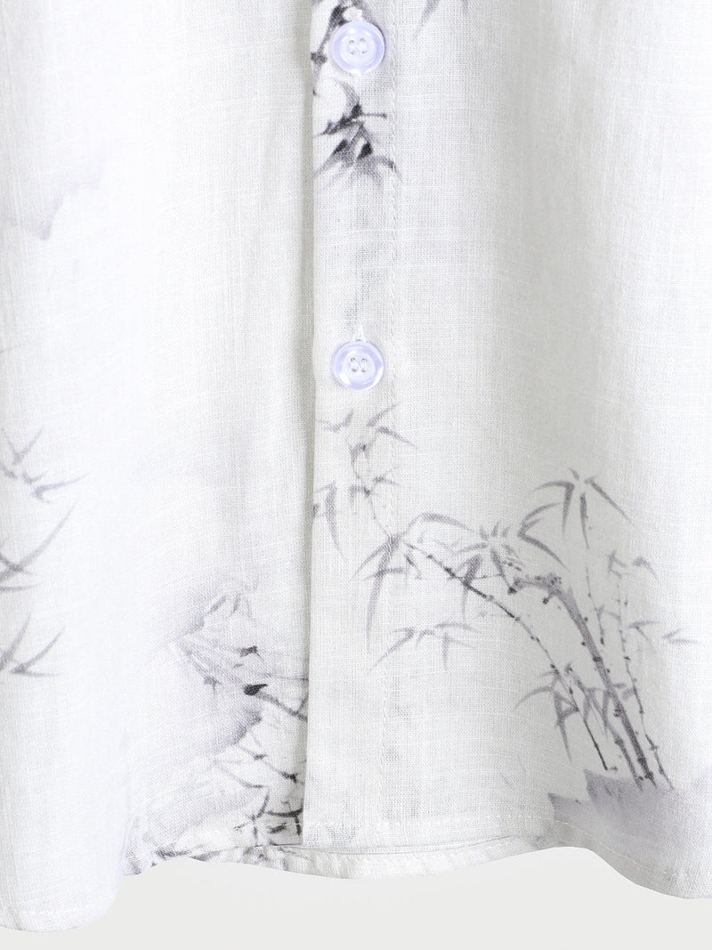 Camisa informal de manga corta con estampado de bambú para hombre