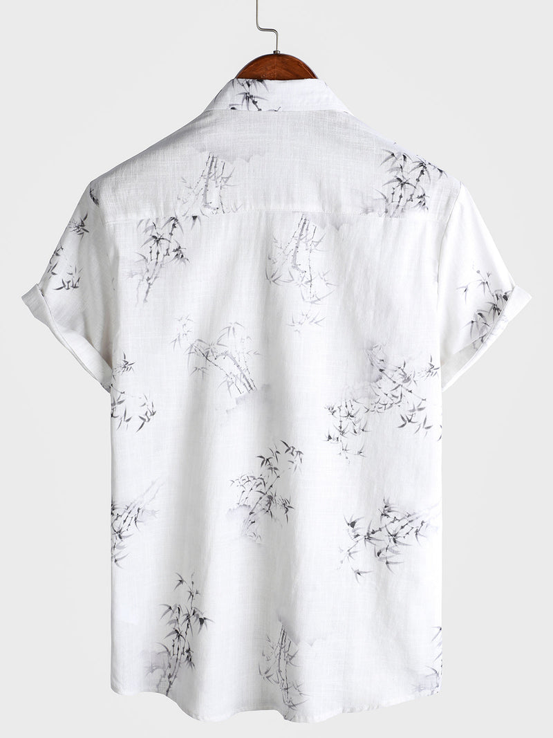Camisa informal de manga corta con estampado de bambú para hombre