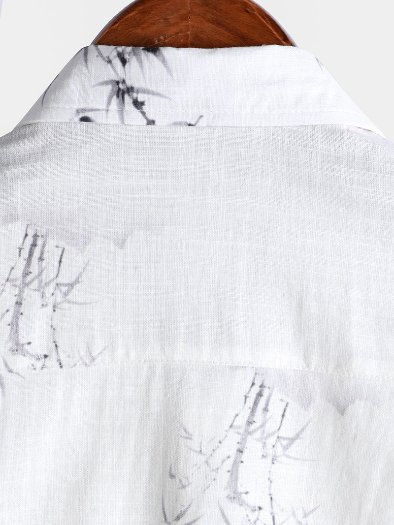 Camisa informal de manga corta con estampado de bambú para hombre