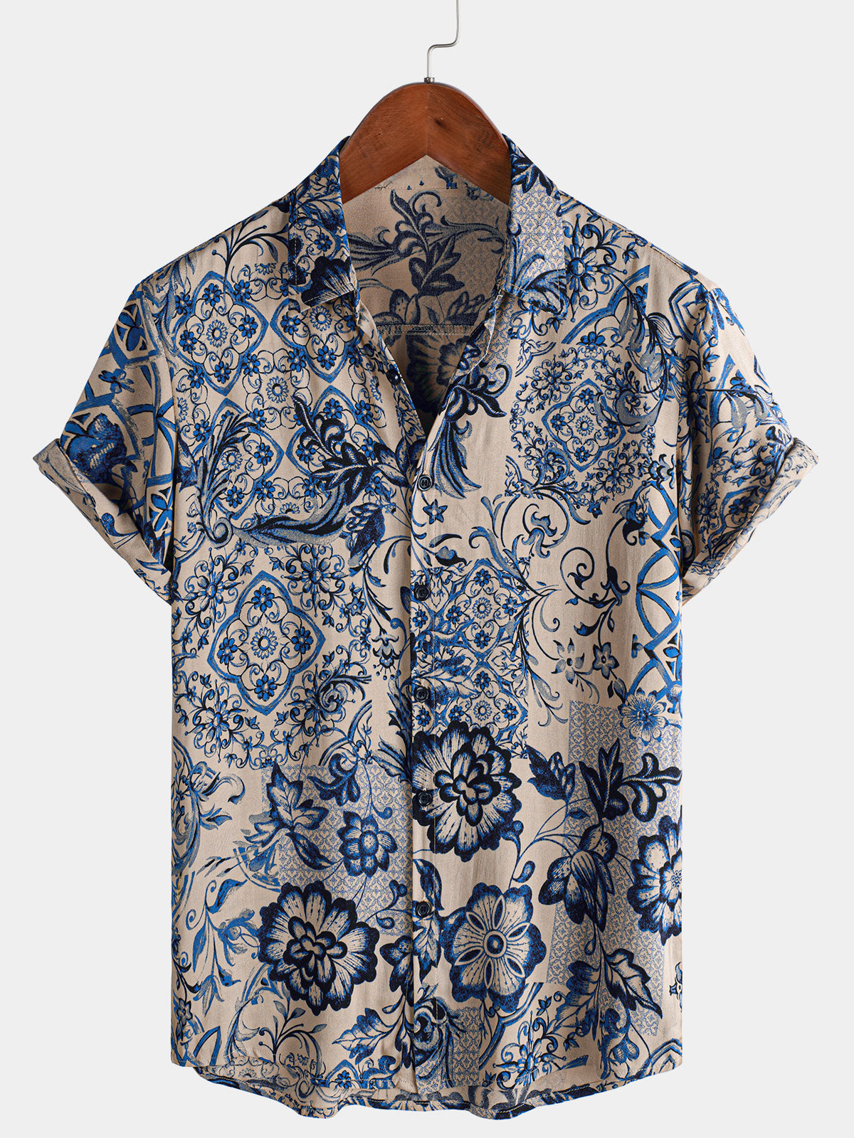 Camisa hawaiana de manga corta con estampado floral para hombre para verano y playa