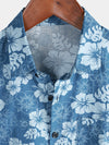 Camisa de manga corta con bolsillo y estampado floral hawaiano azul para hombre