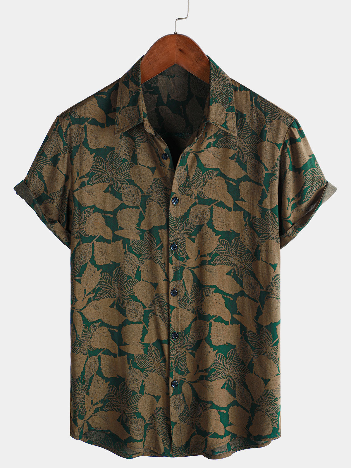 Camisa hawaiana vintage verde de manga corta para playa de verano para hombre