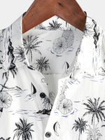 Camisa hawaiana de manga corta blanca con estampado de palmeras y piña tropical para hombre