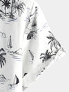 Camisa hawaiana de manga corta blanca con estampado de palmeras y piña tropical para hombre