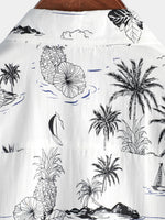 Camisa hawaiana de manga corta blanca con estampado de palmeras y piña tropical para hombre