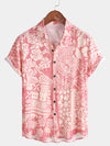 Camisa hawaiana de manga corta con botones y estampado floral tropical rosa para hombre