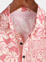 Camisa hawaiana de manga corta con botones y estampado floral tropical rosa para hombre