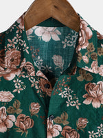 Camisa de manga corta con estampado floral retro verde veraniego para hombre