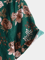 Camisa de manga corta con estampado floral retro verde veraniego para hombre