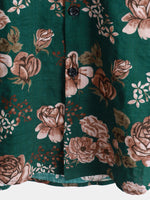 Camisa de manga corta con estampado floral retro verde veraniego para hombre