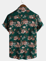 Camisa de manga corta con estampado floral retro verde veraniego para hombre