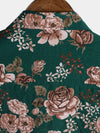 Camisa de manga corta con estampado floral retro verde veraniego para hombre