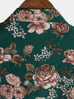 Camisa de manga corta con estampado floral retro verde veraniego para hombre