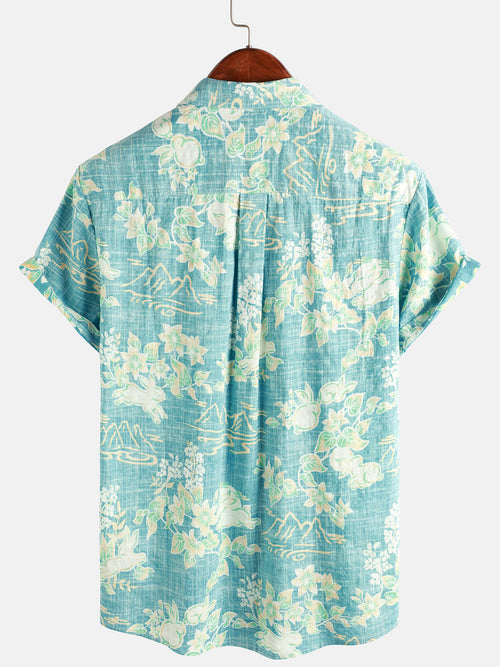 Camisa de manga corta con botones y bolsillo para playa, de verano, con estampado floral tropical hawaiano vintage para hombre