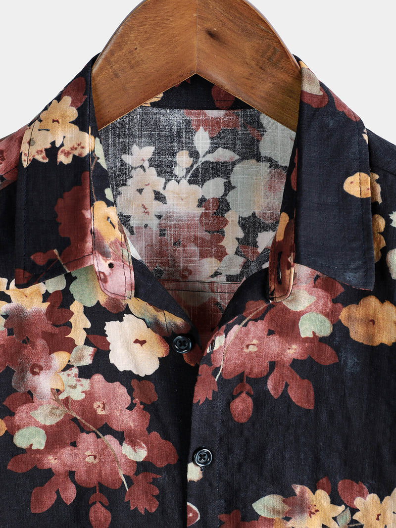 Camisa playera informal de algodón con estampado floral de manga corta para hombre