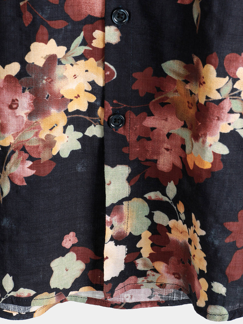 Camisa playera informal de algodón con estampado floral de manga corta para hombre
