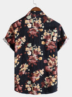 Camisa playera informal de algodón con estampado floral de manga corta para hombre