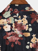 Camisa playera informal de algodón con estampado floral de manga corta para hombre