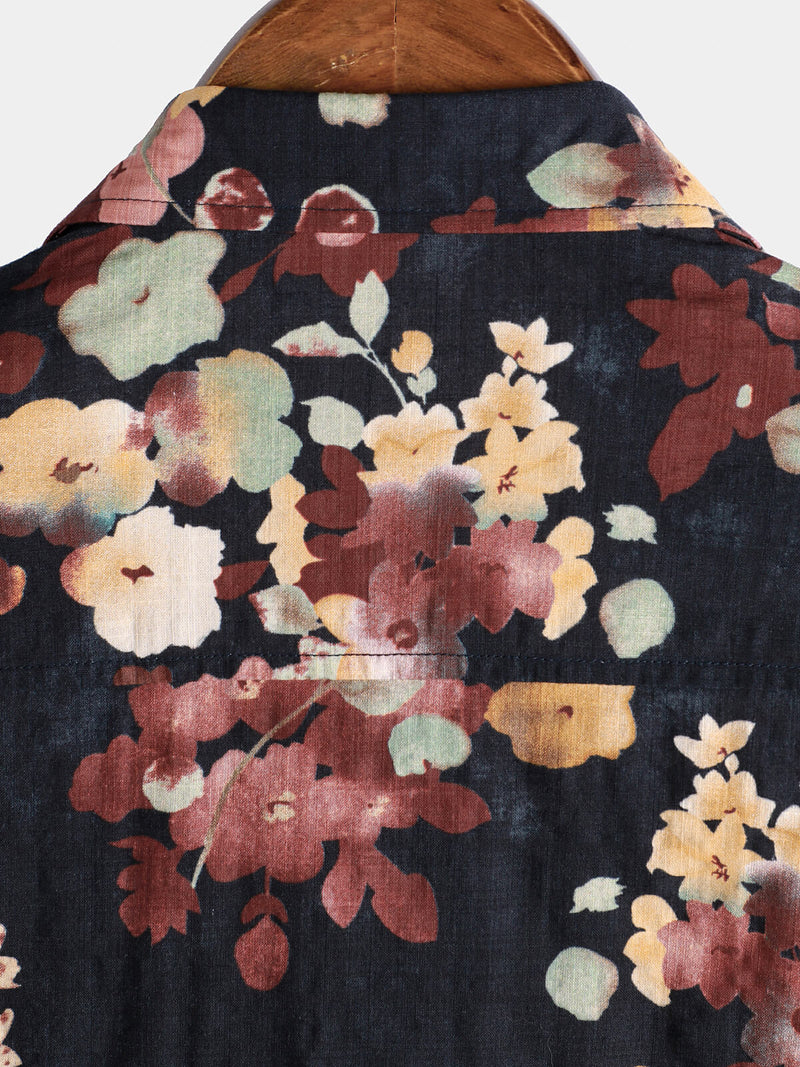 Camisa playera informal de algodón con estampado floral de manga corta para hombre